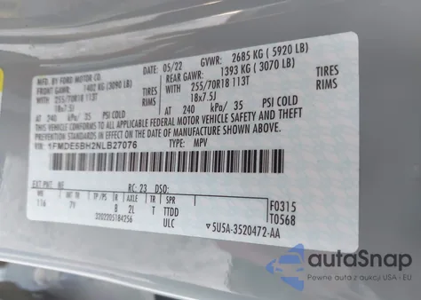 2022 Ford Bronco Outer Banks из США, поврежденный, VIN 1FMDE5BH2NLB27076